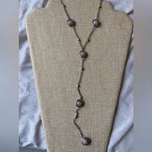 Chico’s Sexy Long Drop 2 Tone Necklace with Crystals‎